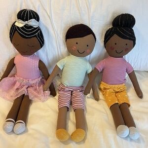 3 Pillowfort Plush Ethnic Black Girl African American Dolls 20" Lot